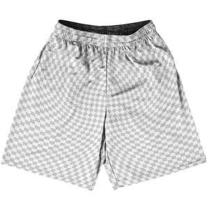 Warped Checkerboard Basketball Practice Shorts Made In USA - Grey Medium And White Warped Checkerboard Basketball Practice Shorts Made In USA - Grey Medium And White