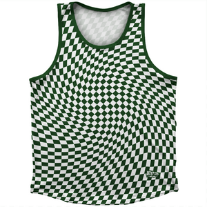 Warped Checkerboard Athletic Sport Tank Top Made In USA - Green Forest And White Warped Checkerboard Athletic Sport Tank Top Made In USA - Green Forest And White