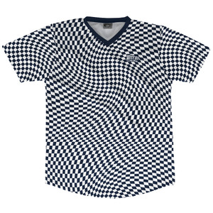 Warped Checkerboard Soccer Jersey Made In USA - Blue Navy And White