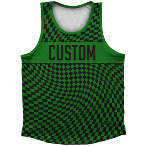 Warped Checkerboard Custom Athletic Sport Tank Top Made In USA - Green Kelly And Black Warped Checkerboard Custom Athletic Sport Tank Top Made In USA - Green Kelly And Black