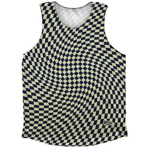 Warped Checkerboard Athletic Tank Top - Blue Navy And Vegas Gold Warped Checkerboard Athletic Tank Top - Blue Navy And Vegas Gold