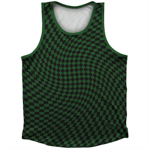 Warped Checkerboard Athletic Sport Tank Top Made In USA - Green Hunter And Black Warped Checkerboard Athletic Sport Tank Top Made In USA - Green Hunter And Black