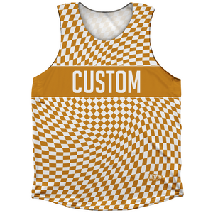 Warped Checkerboard Custom Athletic Tank Top - Orange Burnt And White Warped Checkerboard Custom Athletic Tank Top - Orange Burnt And White