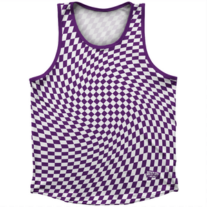 Warped Checkerboard Athletic Sport Tank Top Made In USA - Purple Medium And White Warped Checkerboard Athletic Sport Tank Top Made In USA - Purple Medium And White