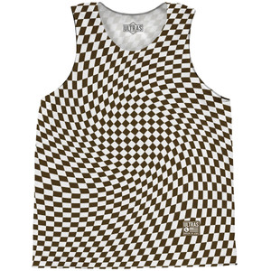 Warped Checkerboard Basketball Singlets - Brown Dark And White Warped Checkerboard Basketball Singlets - Brown Dark And White