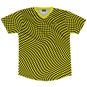Warped Checkerboard Soccer Jersey Made In USA - Yellow Bright And Black Warped Checkerboard Soccer Jersey Made In USA - Yellow Bright And Black