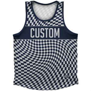 Warped Checkerboard Custom Athletic Sport Tank Top Made In USA - Blue Navy And Grey Medium Warped Checkerboard Custom Athletic Sport Tank Top Made In USA - Blue Navy And Grey Medium