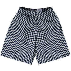 Warped Checkerboard Lacrosse Shorts Made In USA - Blue Navy And Grey Medium