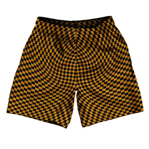Warped Checkerboard Athletic Running Fitness Exercise Shorts 7" Inseam Shorts Made In USA - Orange Burnt And Black Warped Checkerboard Athletic Running Fitness Exercise Shorts 7" Inseam Shorts Made In USA - Orange Burnt And Black