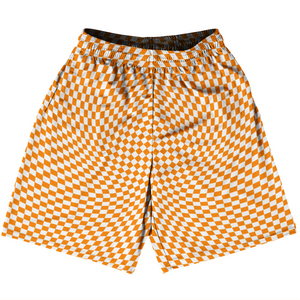 Warped Checkerboard Basketball Practice Shorts Made In USA - Orange Tennessee And White Warped Checkerboard Basketball Practice Shorts Made In USA - Orange Tennessee And White