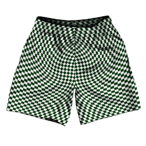 Warped Checkerboard Athletic Running Fitness Exercise Shorts 7" Inseam Shorts Made In USA - Green Forest And White Warped Checkerboard Athletic Running Fitness Exercise Shorts 7" Inseam Shorts Made In USA - Green Forest And White
