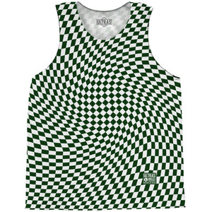 Warped Checkerboard Basketball Singlets - Green Forest And White Warped Checkerboard Basketball Singlets - Green Forest And White
