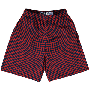 Warped Checkerboard Lacrosse Shorts Made In USA - Blue Navy And Red Dark Warped Checkerboard Lacrosse Shorts Made In USA - Blue Navy And Red Dark