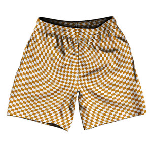 Warped Checkerboard Athletic Running Fitness Exercise Shorts 7" Inseam Shorts Made In USA - Orange Burnt And White Warped Checkerboard Athletic Running Fitness Exercise Shorts 7" Inseam Shorts Made In USA - Orange Burnt And White