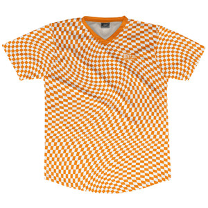 Warped Checkerboard Soccer Jersey Made In USA - Orange Tennessee And White Warped Checkerboard Soccer Jersey Made In USA - Orange Tennessee And White