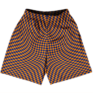 Warped Checkerboard Basketball Practice Shorts Made In USA - Blue Royal And Tennessee Orange
