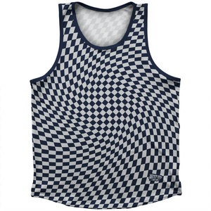 Warped Checkerboard Athletic Sport Tank Top Made In USA - Blue Navy And Grey Medium Warped Checkerboard Athletic Sport Tank Top Made In USA - Blue Navy And Grey Medium