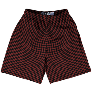 Warped Checkerboard Lacrosse Shorts Made In USA - Red Maroon And Black Warped Checkerboard Lacrosse Shorts Made In USA - Red Maroon And Black