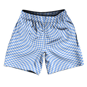 Warped Checkerboard Athletic Running Fitness Exercise Shorts 7" Inseam Shorts Made In USA - Blue Carolina And White Warped Checkerboard Athletic Running Fitness Exercise Shorts 7" Inseam Shorts Made In USA - Blue Carolina And White