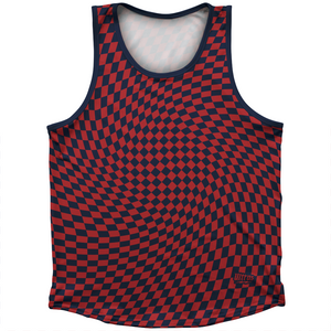 Warped Checkerboard Athletic Sport Tank Top Made In USA - Blue Navy And Red Dark Warped Checkerboard Athletic Sport Tank Top Made In USA - Blue Navy And Red Dark