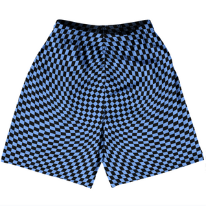Warped Checkerboard Basketball Practice Shorts Made In USA - Blue Carolina And Black Warped Checkerboard Basketball Practice Shorts Made In USA - Blue Carolina And Black