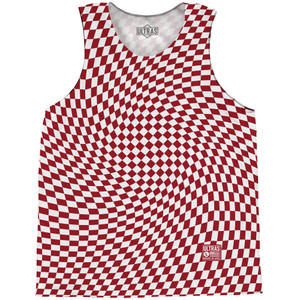 Warped Checkerboard Basketball Singlets - Red Cardinal And White Warped Checkerboard Basketball Singlets - Red Cardinal And White