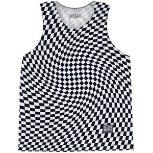 Warped Checkerboard Basketball Singlets - Blue Navy Almost Black And White Warped Checkerboard Basketball Singlets - Blue Navy Almost Black And White