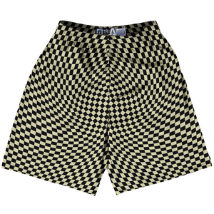 Warped Checkerboard Lacrosse Shorts Made In USA - Vegas Gold And Black Warped Checkerboard Lacrosse Shorts Made In USA - Vegas Gold And Black