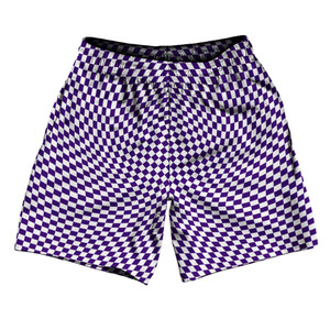 Warped Checkerboard Athletic Running Fitness Exercise Shorts 7" Inseam Shorts Made In USA - Purple Lakers And White Warped Checkerboard Athletic Running Fitness Exercise Shorts 7" Inseam Shorts Made In USA - Purple Lakers And White
