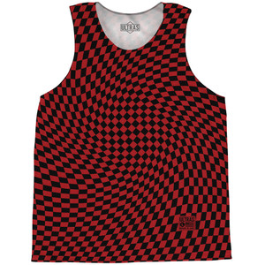 Warped Checkerboard Basketball Singlets - Red Dark And Black Warped Checkerboard Basketball Singlets - Red Dark And Black