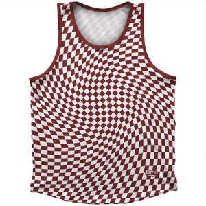 Warped Checkerboard Athletic Sport Tank Top Made In USA - Red Maroon And White Warped Checkerboard Athletic Sport Tank Top Made In USA - Red Maroon And White