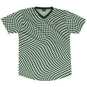 Warped Checkerboard Soccer Jersey Made In USA - Green Forest And White Warped Checkerboard Soccer Jersey Made In USA - Green Forest And White