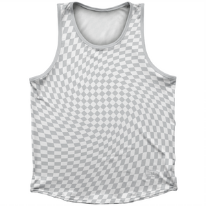 Warped Checkerboard Athletic Sport Tank Top Made In USA - Grey Medium And White Warped Checkerboard Athletic Sport Tank Top Made In USA - Grey Medium And White