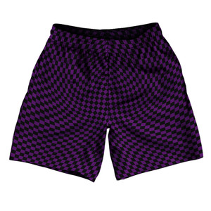 Warped Checkerboard Athletic Running Fitness Exercise Shorts 7" Inseam Shorts Made In USA - Purple Medium And Black Warped Checkerboard Athletic Running Fitness Exercise Shorts 7" Inseam Shorts Made In USA - Purple Medium And Black