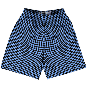 Warped Checkerboard Lacrosse Shorts Made In USA - Blue Carolina And Black Warped Checkerboard Lacrosse Shorts Made In USA - Blue Carolina And Black