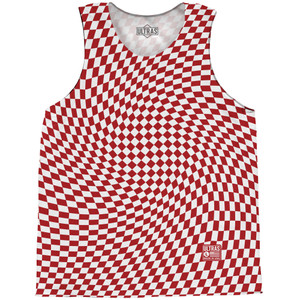 Warped Checkerboard Basketball Singlets - Red Dark And White Warped Checkerboard Basketball Singlets - Red Dark And White