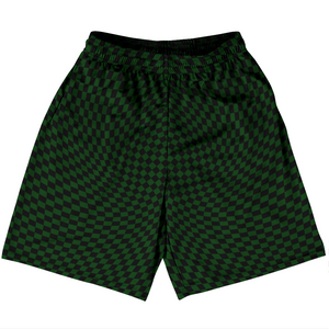 Warped Checkerboard Basketball Practice Shorts Made In USA - Green Forest And Black Warped Checkerboard Basketball Practice Shorts Made In USA - Green Forest And Black
