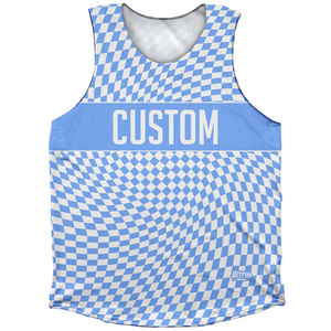 Warped Checkerboard Custom Athletic Tank Top - Blue Carolina And White Warped Checkerboard Custom Athletic Tank Top - Blue Carolina And White