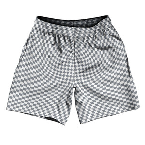 Warped Checkerboard Athletic Running Fitness Exercise Shorts 7" Inseam Shorts Made In USA - Grey Dark And White Warped Checkerboard Athletic Running Fitness Exercise Shorts 7" Inseam Shorts Made In USA - Grey Dark And White