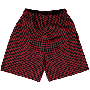 Warped Checkerboard Basketball Practice Shorts Made In USA - Red Cardinal And Black Warped Checkerboard Basketball Practice Shorts Made In USA - Red Cardinal And Black