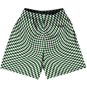 Warped Checkerboard Basketball Practice Shorts Made In USA - Green Forest And White Warped Checkerboard Basketball Practice Shorts Made In USA - Green Forest And White