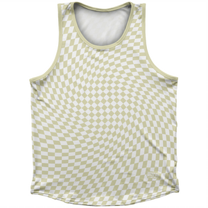 Warped Checkerboard Athletic Sport Tank Top Made In USA - Vegas Gold And White Warped Checkerboard Athletic Sport Tank Top Made In USA - Vegas Gold And White