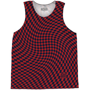 Warped Checkerboard Basketball Singlets - Blue Navy And Red Dark Warped Checkerboard Basketball Singlets - Blue Navy And Red Dark