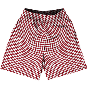 Warped Checkerboard Basketball Practice Shorts Made In USA - Red Cardinal And White Warped Checkerboard Basketball Practice Shorts Made In USA - Red Cardinal And White