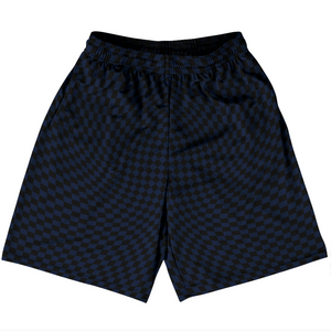 Warped Checkerboard Basketball Practice Shorts Made In USA - Blue Navy And Black Warped Checkerboard Basketball Practice Shorts Made In USA - Blue Navy And Black