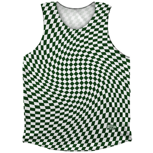 Warped Checkerboard Athletic Tank Top - Green Forest And White Warped Checkerboard Athletic Tank Top - Green Forest And White