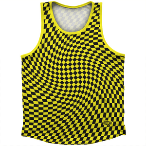 Warped Checkerboard Athletic Sport Tank Top Made In USA - Yellow Bright And Black Warped Checkerboard Athletic Sport Tank Top Made In USA - Yellow Bright And Black