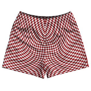 Warped Checkerboard Rugby Shorts Made In USA - Red Dark And White Warped Checkerboard Rugby Shorts Made In USA - Red Dark And White