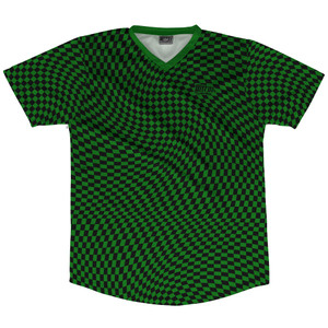 Warped Checkerboard Soccer Jersey Made In USA - Green Kelly And Black Warped Checkerboard Soccer Jersey Made In USA - Green Kelly And Black