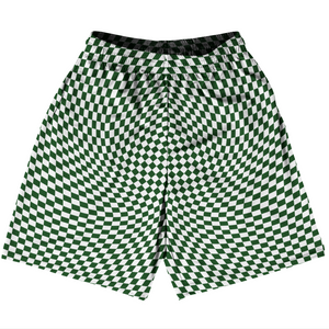 Warped Checkerboard Basketball Practice Shorts Made In USA - Green Hunter And White Warped Checkerboard Basketball Practice Shorts Made In USA - Green Hunter And White